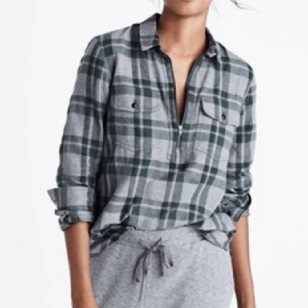 MADEWELL Flannel Zip Front Popover Shirt Plaid XS